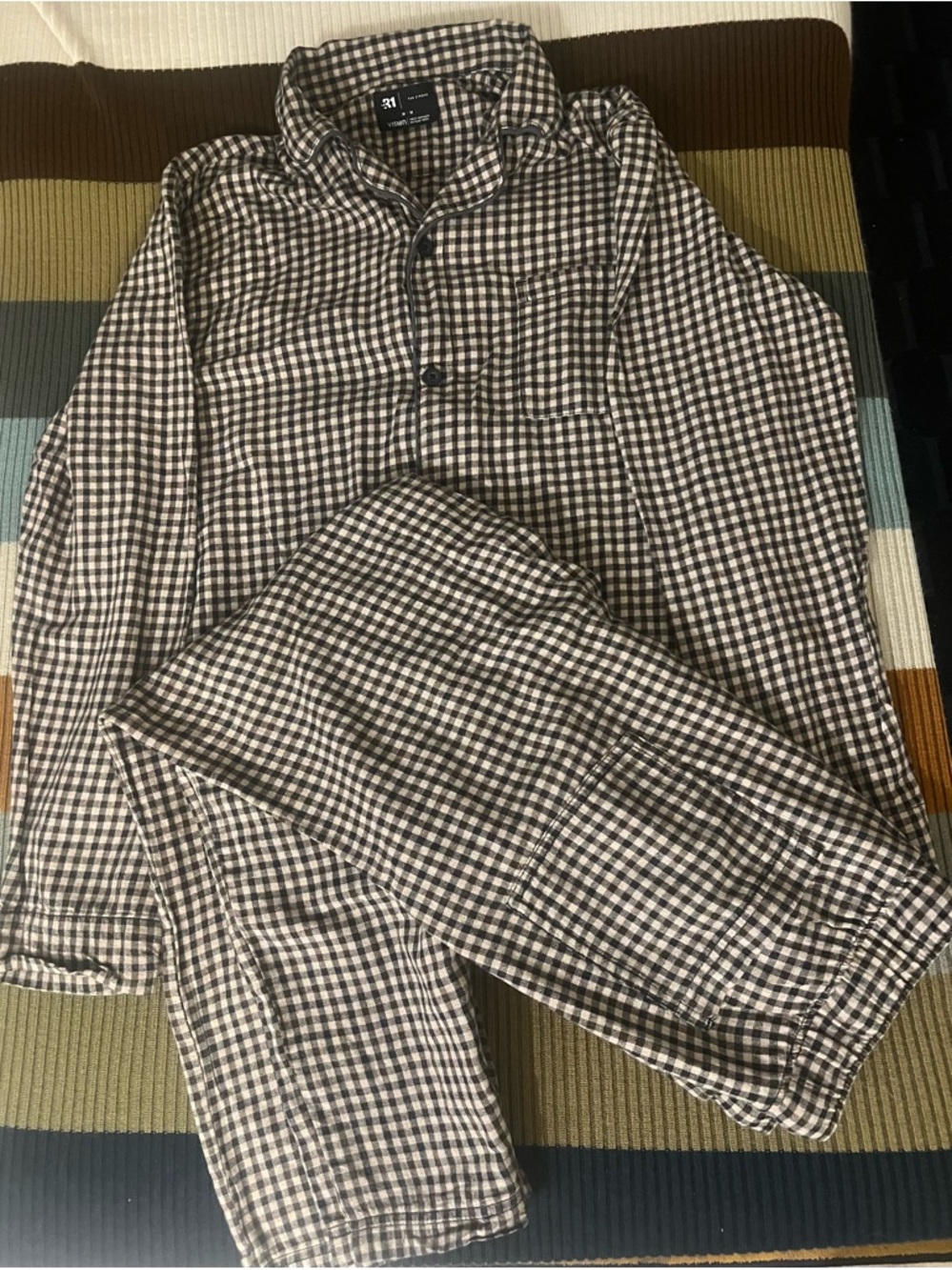 Men's Brown & White Gingham Pajama Set